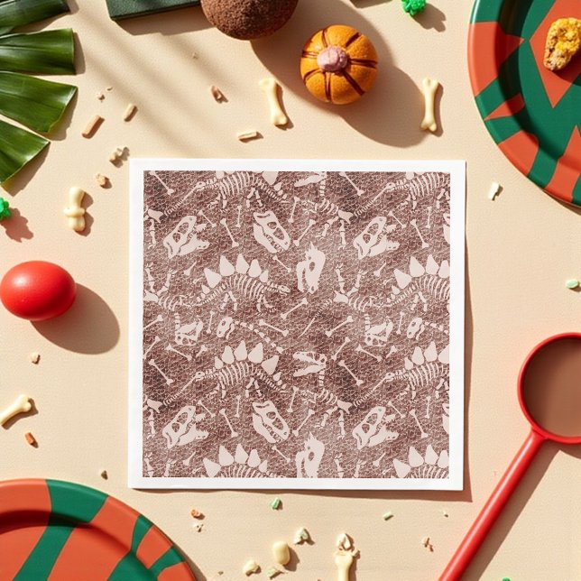 Serviette En Papier Motif Fossile Dinosaure Brown (Paper napkins with brown dinosaur fossil pattern—perfect for themed parties and science lovers.
)