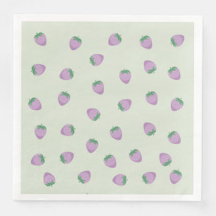 Serviette En Papier Motif Fraise Violette sur Fond Vert