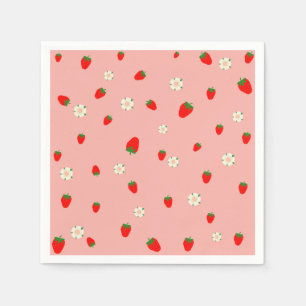 Serviette En Papier Motif Fraises et Fleurs