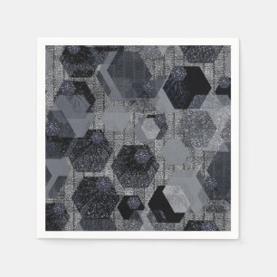 Serviette En Papier motif géométrique Abstrait, noir et gris. lancer