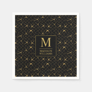 Serviette En Papier Motif géométrique de luxe pailleté noir et or