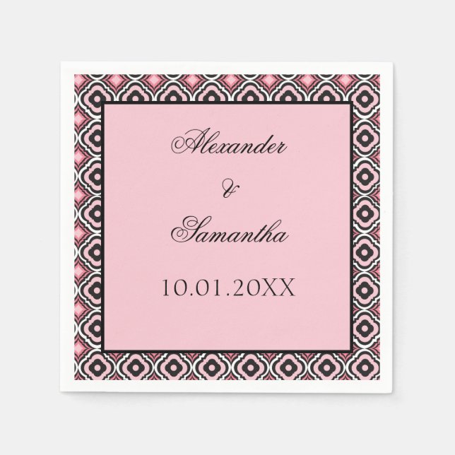 Serviette En Papier Motif géométrique rose et noir (Devant)