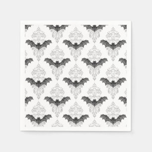 Serviette En Papier Motif gothique noir blanc chauves-souris