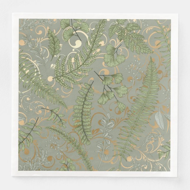 Serviette En Papier Motif Green et Gold Fern (Devant)