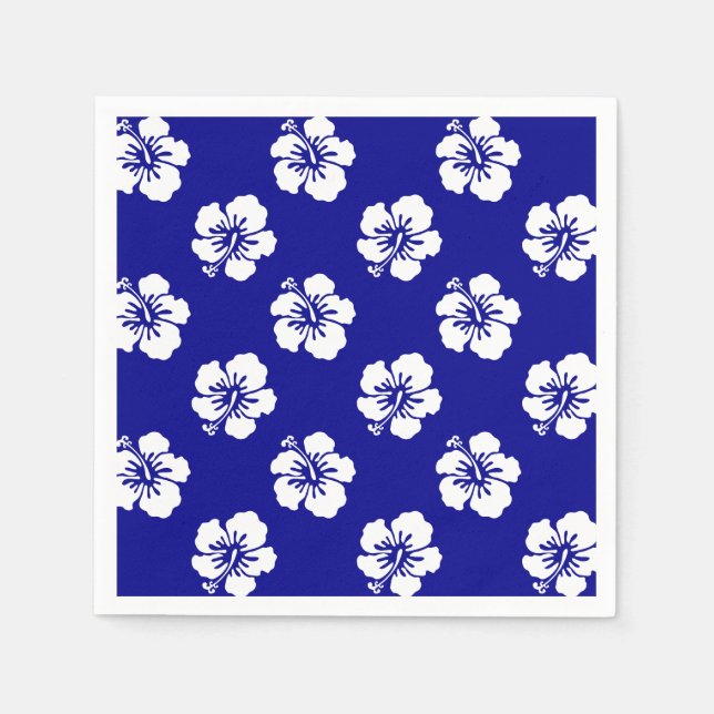Serviette En Papier Motif Hawaïen Hibiscus Bleu et blanc (Devant)