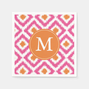 Serviette En Papier Motif Ikat rose monogramme