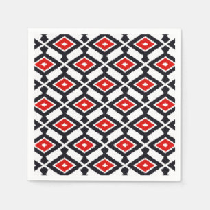 Serviette En Papier Motif Ikat - Rouge foncé, noir et blanc