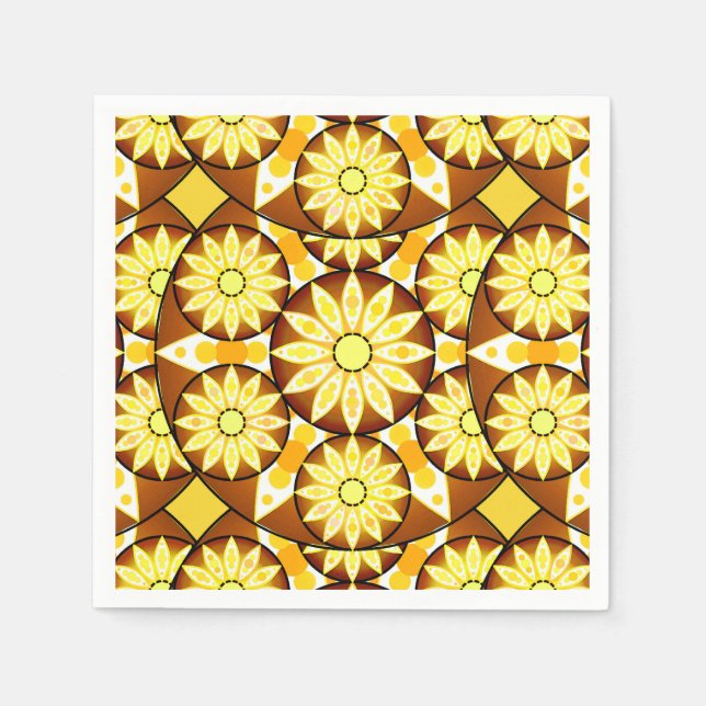 Serviette En Papier Motif Mandala, tons marron et or (Devant)