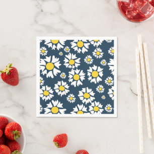 Serviette En Papier Motif marguerrier, motif floral, marguerites blanc