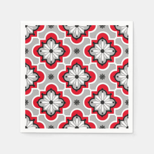 Serviette En Papier Motif marocain de tuile - gris et rouge