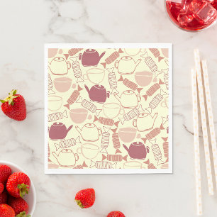 Serviette En Papier Motif Mauve de Thé et Friandises Dessiné à la Main