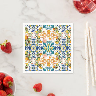 Serviette en papier motif méditerranéen carreaux b