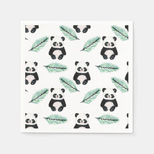 Serviette En Papier Motif mignon de panda et de feuille de palmier