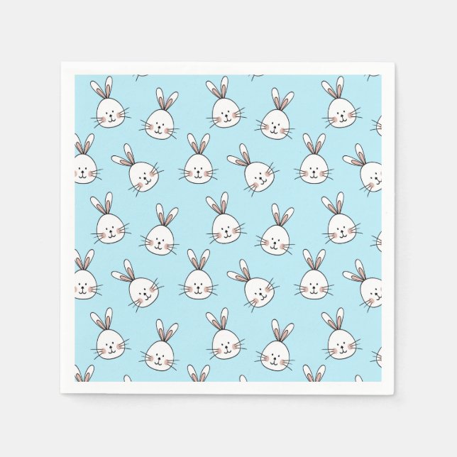 Serviette En Papier Motif mignon face Bunny sur bleu clair (Devant)