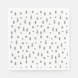 Serviette En Papier Motif minimaliste de la forêt d'hiver noire et bla