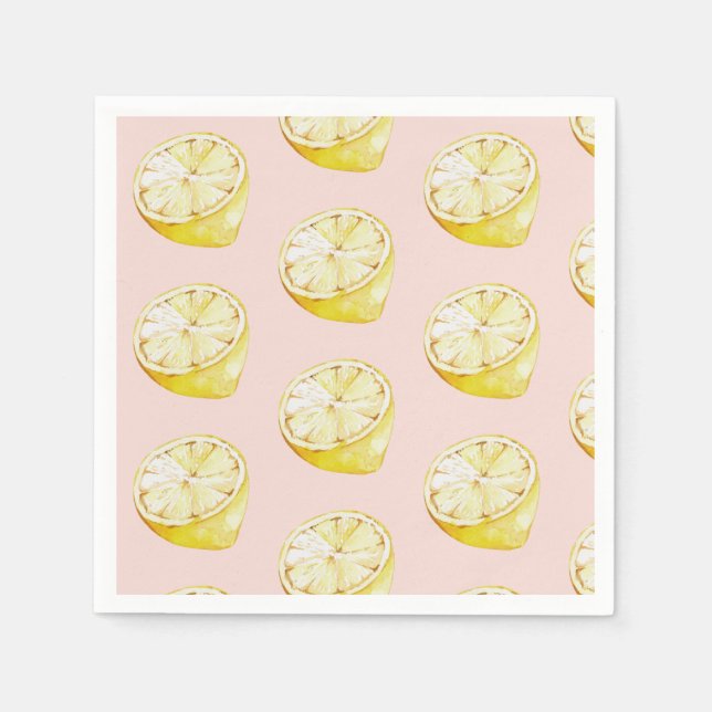 Serviette En Papier Motif moderne Pastel rose et citron jaune (Devant)