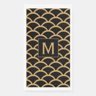 Serviette En Papier Motif Mongram Gold, Black Art Déco Fish Scale