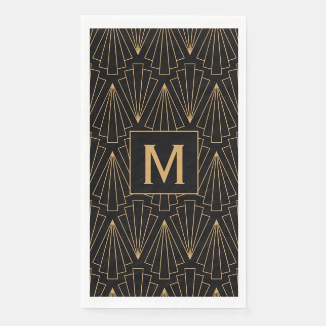 Serviette En Papier Motif Monogram Gold et Black Art Déco (Devant)