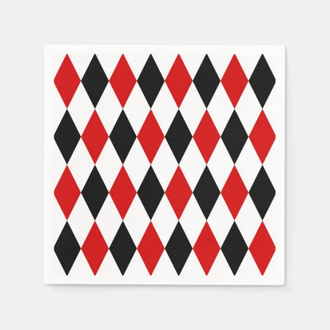 Serviette En Papier Motif noir blanc rouge de diamant de harlequin (Devant)