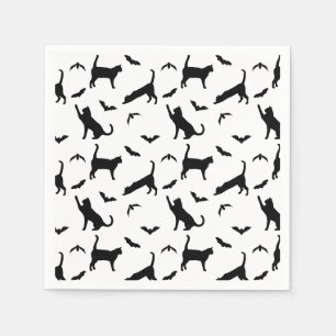 Serviette En Papier Motif Noir Élégant De Chats Et Chats Halloween