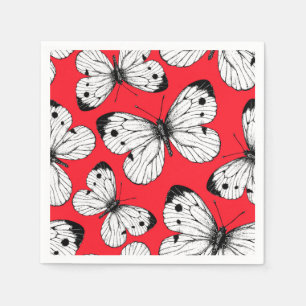 Serviette En Papier Motif papillon de chou sur rouge
