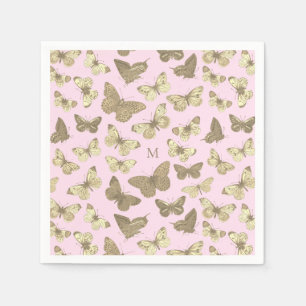Serviette En Papier Motif papillon doré rose mignon monogramme