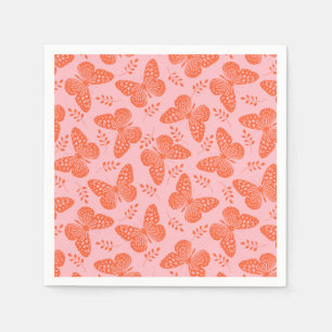 Serviette En Papier Motif papillon orange sur arrière - plan rose