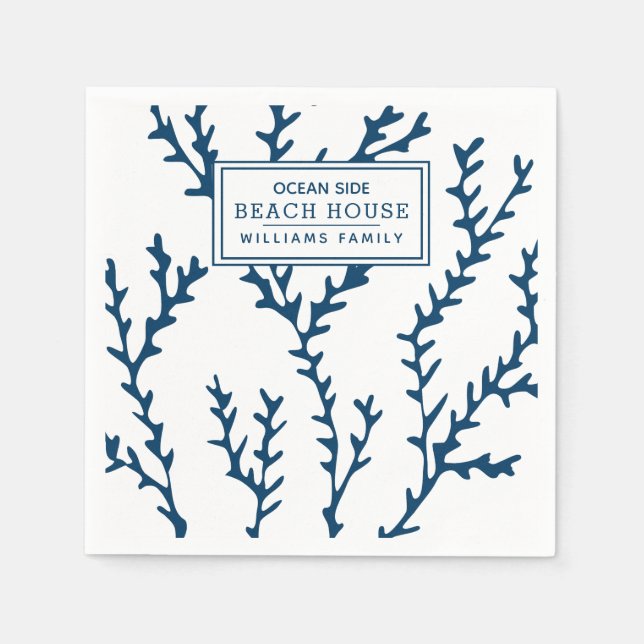 Serviette En Papier Motif personnalisé aux algues bleues - Beach House (Devant)