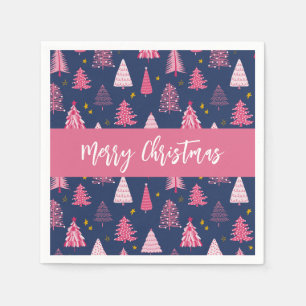 Serviette En Papier Motif personnalisé de sapin de Noël rose
