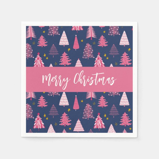 Serviette En Papier Motif personnalisé de sapin de Noël rose (Devant)