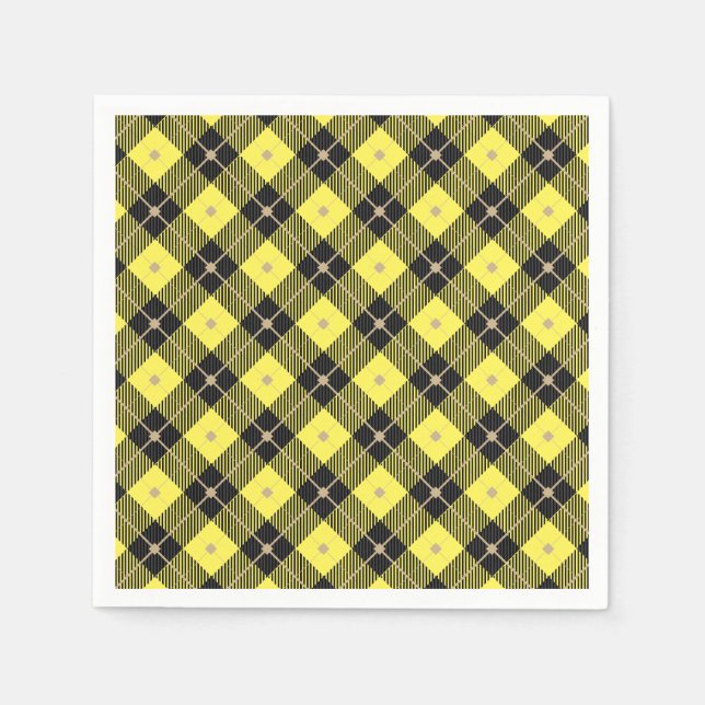 Serviette En Papier Motif plaid tendance noir Jaune (Devant)