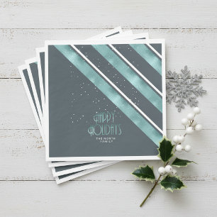 Serviette En Papier Motif rayure de Noël sarcelle/blanc ID862