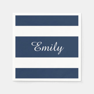 Serviette En Papier Motif Rayures Bleues Modernes Nom