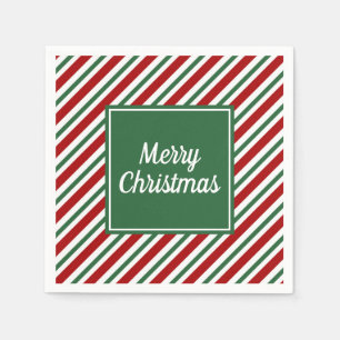 Serviette En Papier Motif rayures vertes classiques de Noël