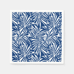 Serviette En Papier Motif Répétant de feuille tropicale blanche et ble