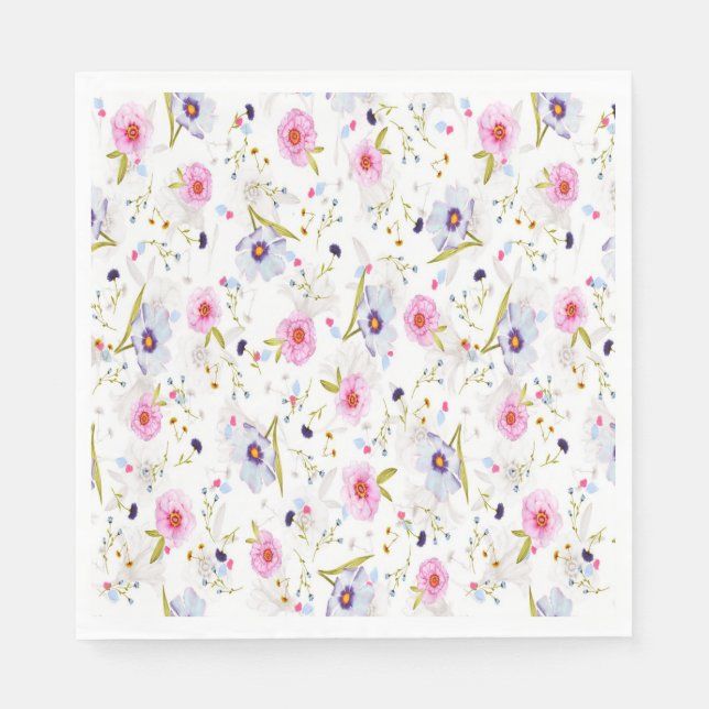 Serviette En Papier Motif rose, bleu floral (Devant)