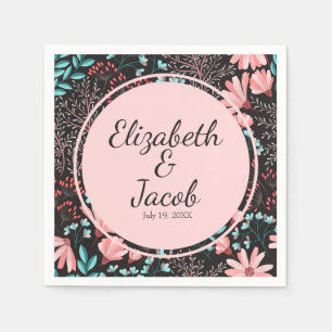 Serviette En Papier Motif rose et Turquoise floral foncé