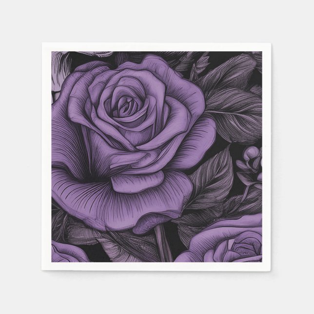 Serviette En Papier Motif Rose Pourpre, Mariage gothique, Amants (Devant)
