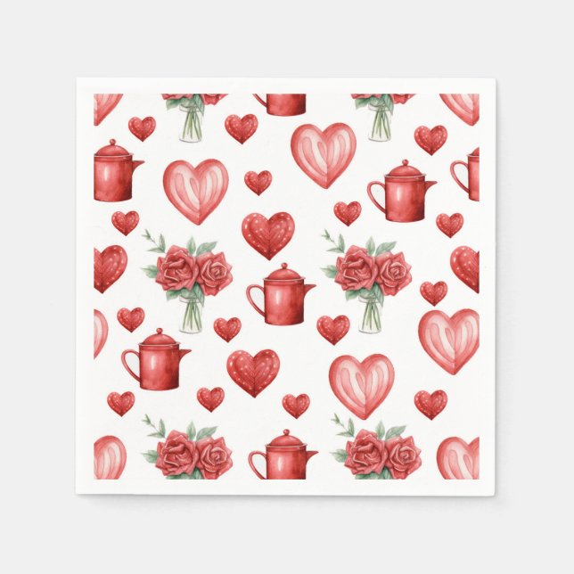 Serviette En Papier motif rouge avec coeur pour la Saint-Valentin (Devant)