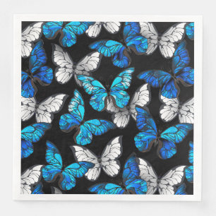 Serviette En Papier Motif sans couleur foncée avec papillons bleus Mor
