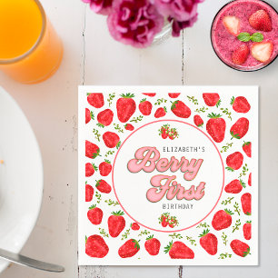 Serviette En Papier Motif simple fraise 1er anniversaire Berry 1er