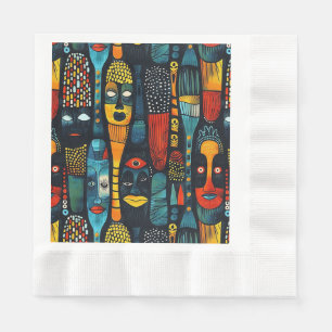 Serviette En Papier Motif tribal africain avec idoles.