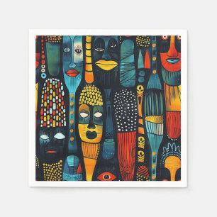 Serviette En Papier Motif tribal africain avec idoles.