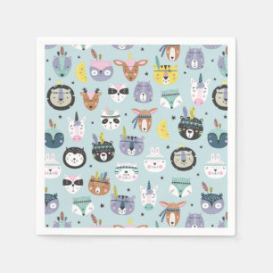 Serviette En Papier Motif tribal mignon de visage