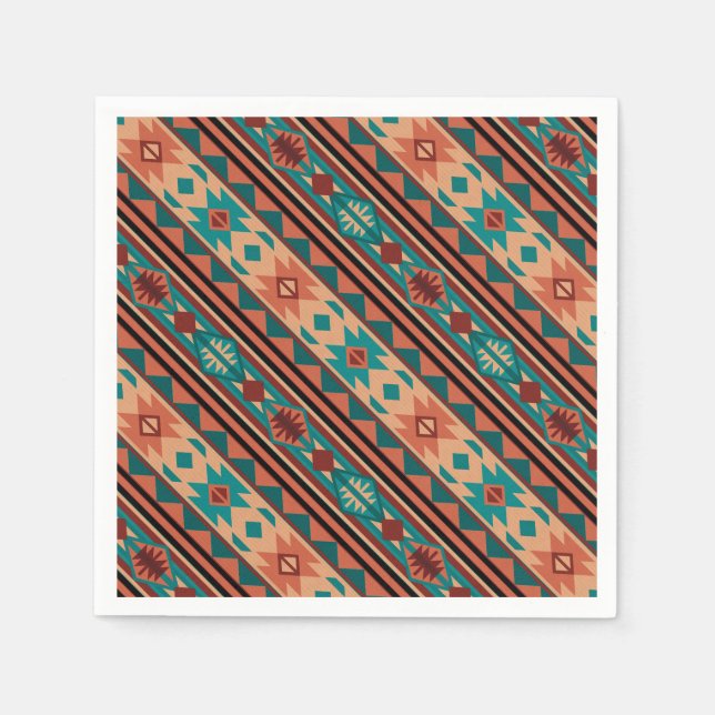 Serviette En Papier Motif Tribal Sud-Ouest Turquoise Terracotta (Devant)