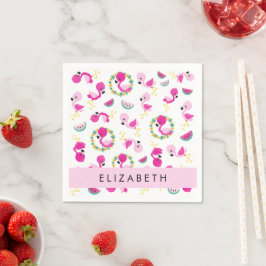 Serviette En Papier Motif tropical, Flamants roses, Fleurs, Votre Nom