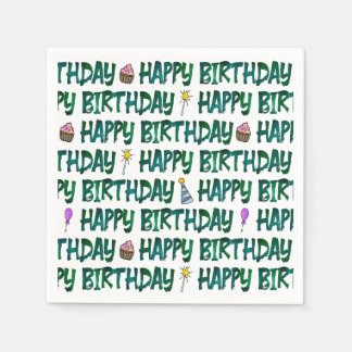 Serviette En Papier Motif typographique vert Joyeux Anniversaire 