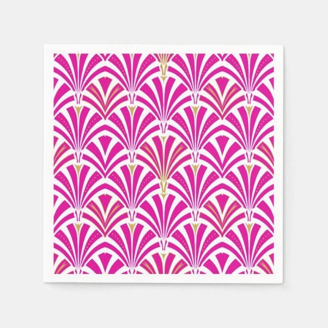 Serviette En Papier Motif ventilateur Art déco - rose fushia (Devant)