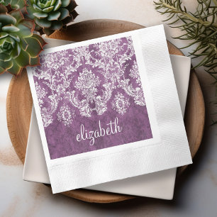 Serviette En Papier Motif vintage et nom de damassé de prune