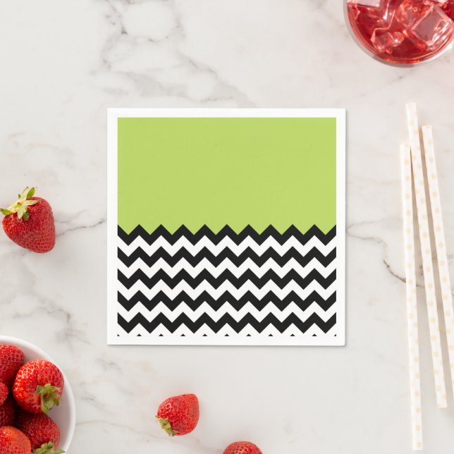 Serviette En Papier Motif Zigzag noir et blanc, Chevron, Vert (En situation)